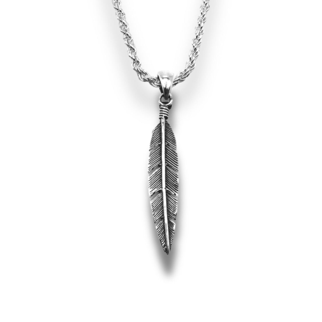 Sterling Silver Oxidized Feather Pendant