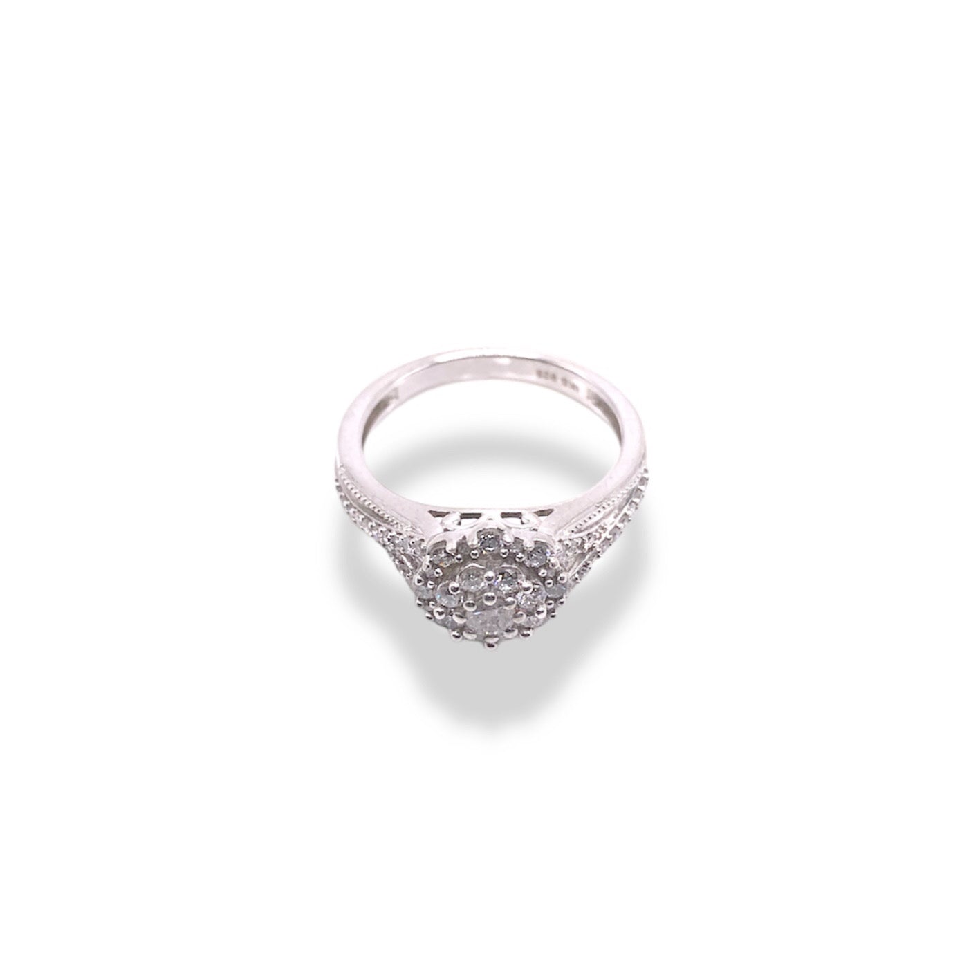 1/2 Ct Diamond Sterling Silver Round Halo Split Ring Refined Jewelry