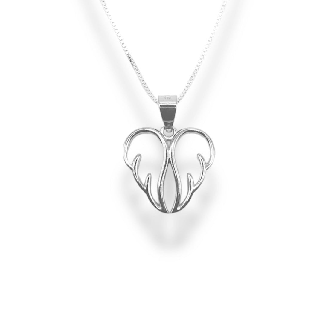 Sterling Silver Angel Wings Heart Outline Pendant Necklace With 18" 0.6mm Box Chain