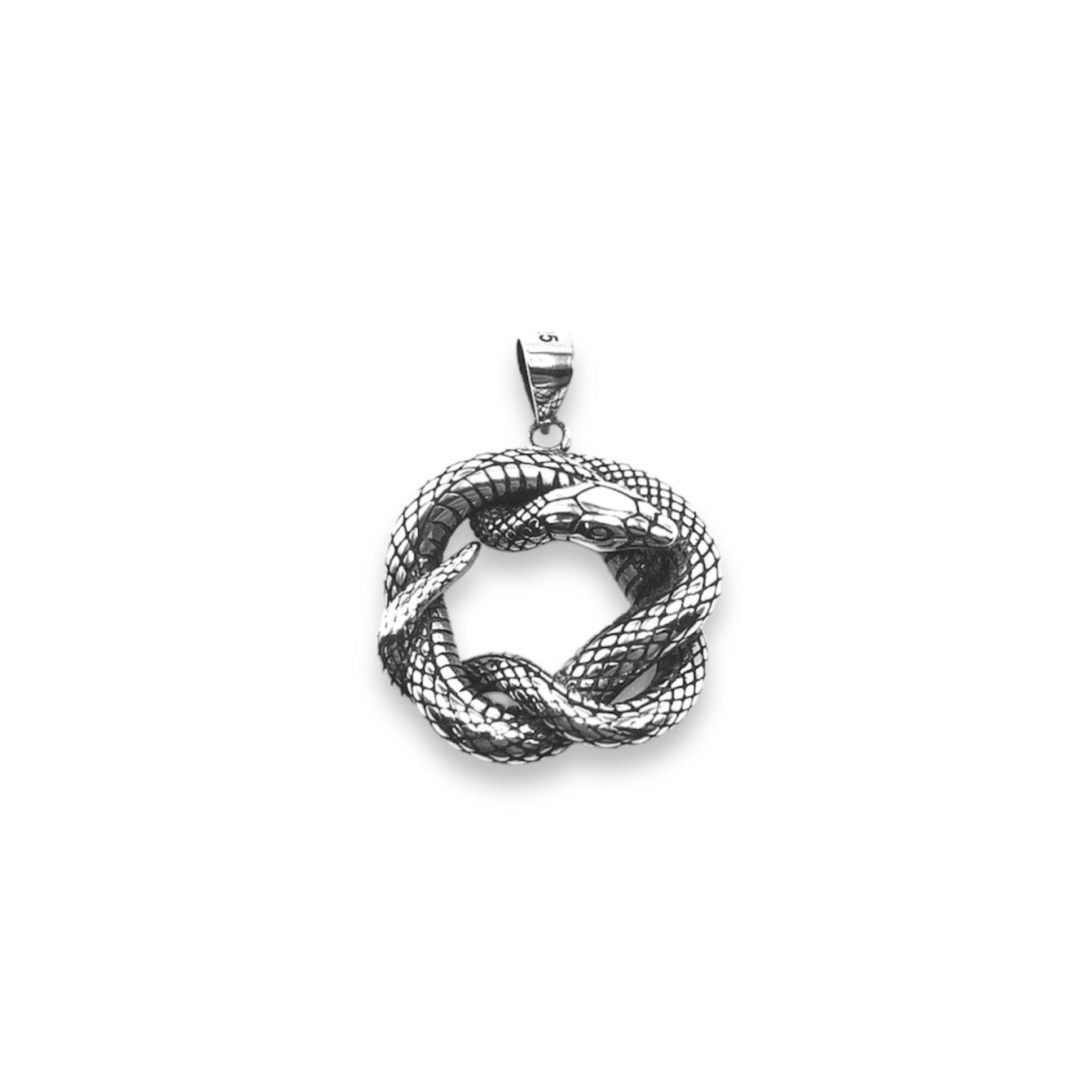 Sterling Silver Oxidized Coiled Spiral Snake Pendant