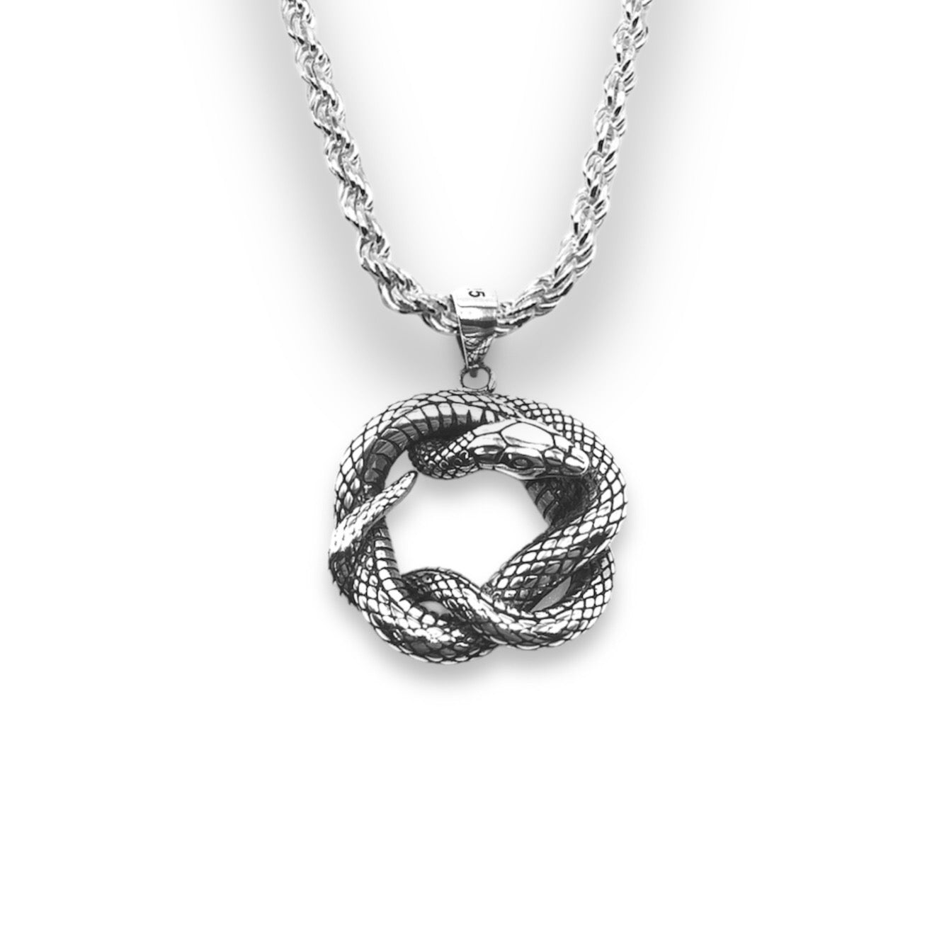 Sterling Silver Oxidized Coiled Spiral Snake Pendant