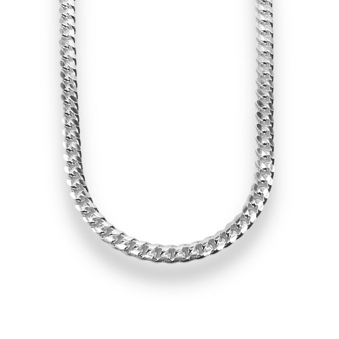 A sterling silver Miami Cuban link chain necklace with a 4mm width.
