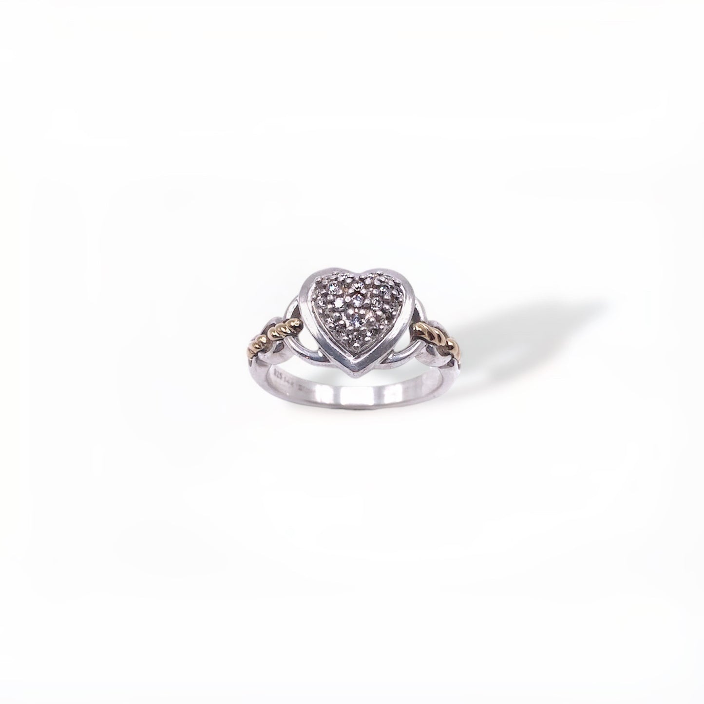 14k Gold & Sterling Silver 1/5 Ct Diamond Heart Link Ring