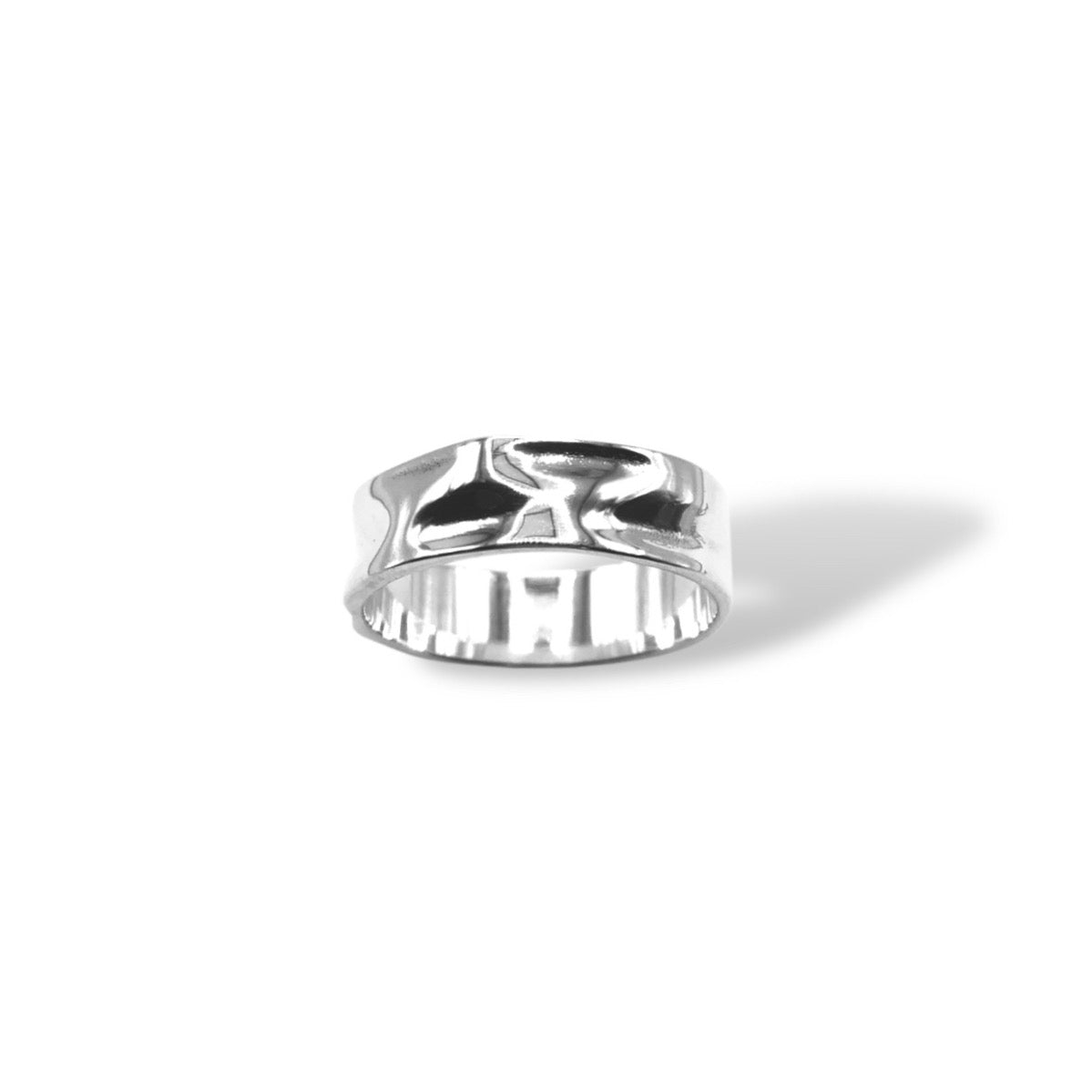 Sterling Silver 7mm Rippled Hammered Wedding Band