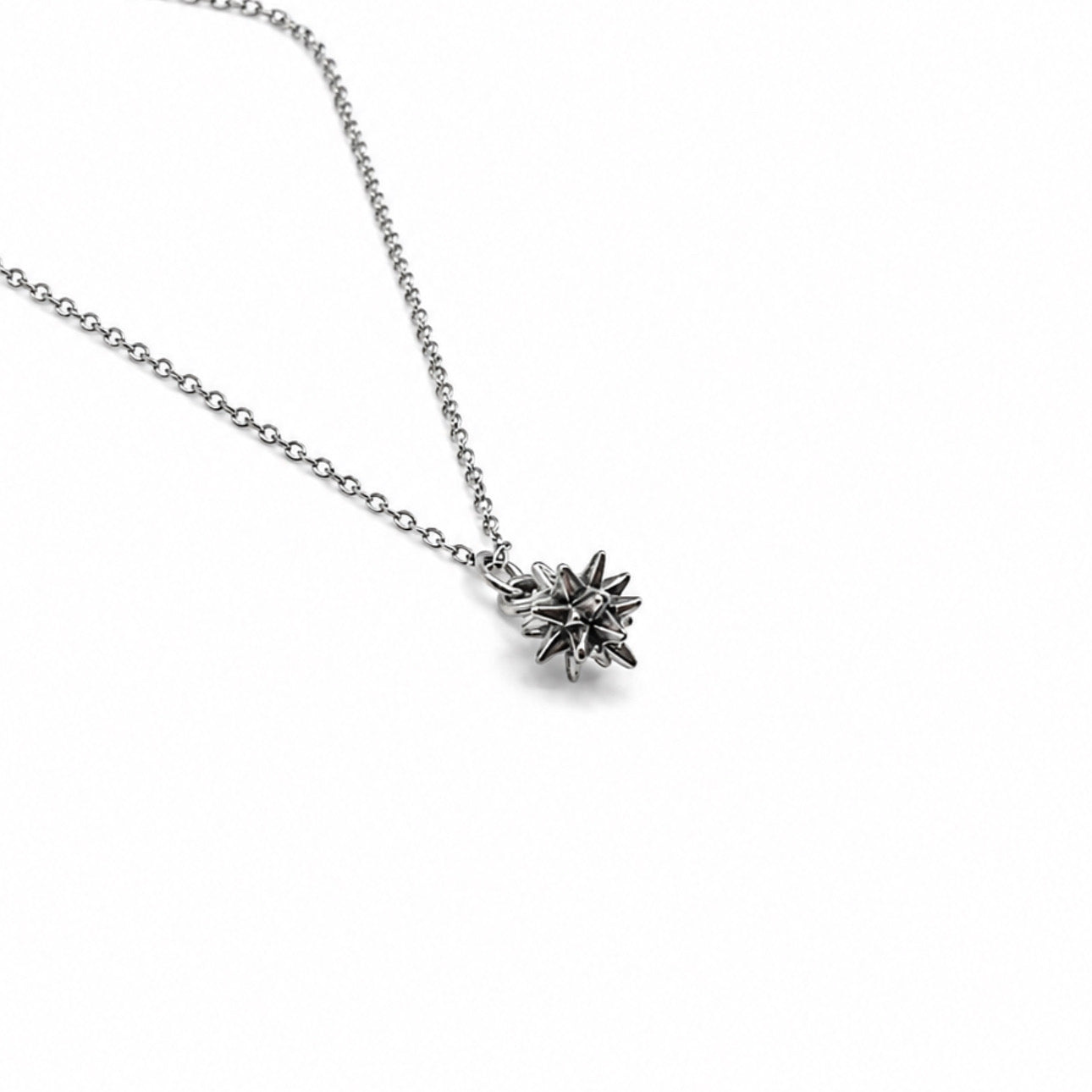 Sterling Silver Spiky Ball Pendant Necklace With 18" Chain