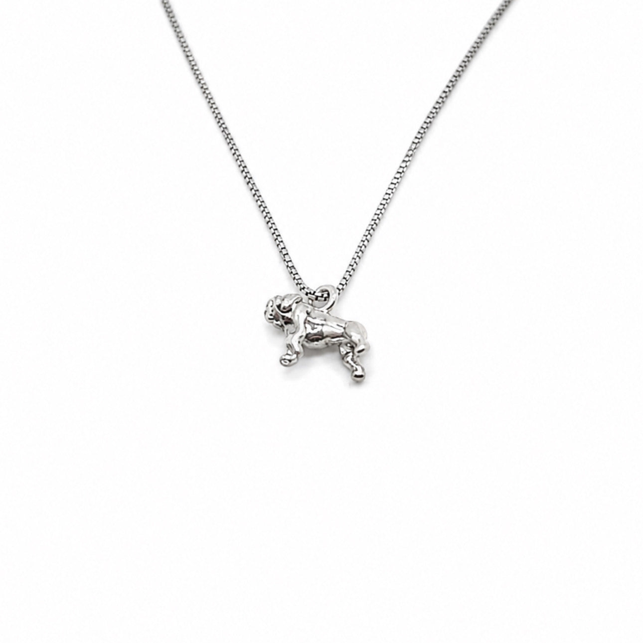 Sterling Silver Bulldog Pendant Necklace With 18" Chain