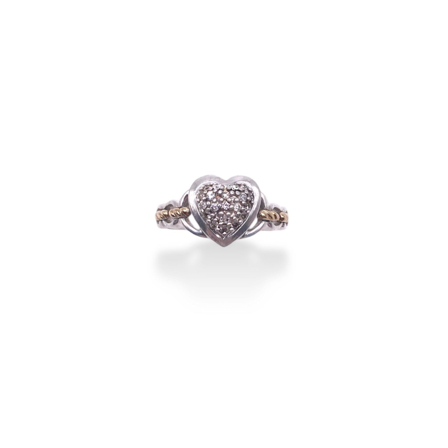 14k Gold & Sterling Silver 1/5 Ct Diamond Heart Link Ring