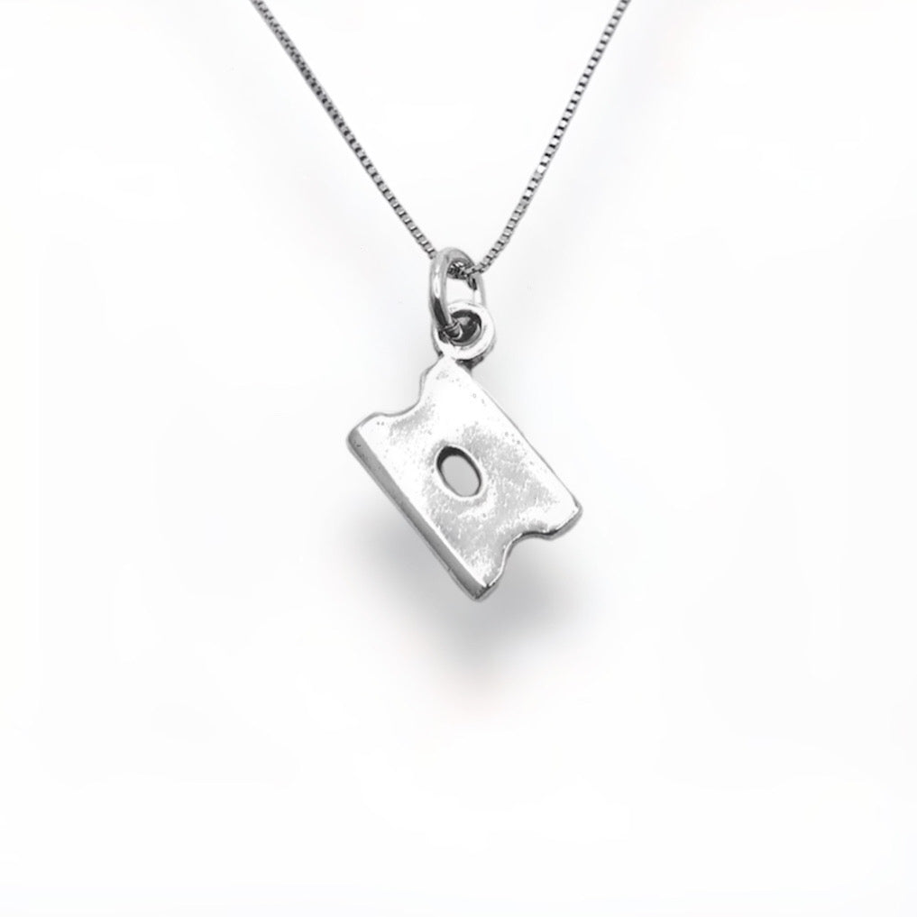 Sterling Silver Razor Blade Pendant Necklace With 18" 0.6mm Box Chain