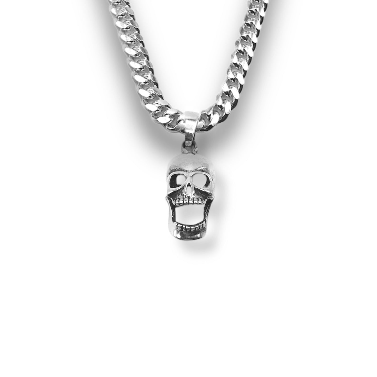 Sterling Silver 3D Moveable Jaw Skull Pendant With 22 Inch Chain