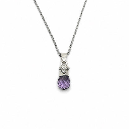 Amethyst Sterling Silver Raindrop Beaded Pendant Necklace With 18" Chain