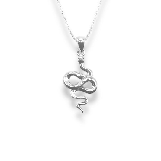 Sterling Silver Simply Slithering Snake Pendant Necklace With 18" 0.6mm Box Chain