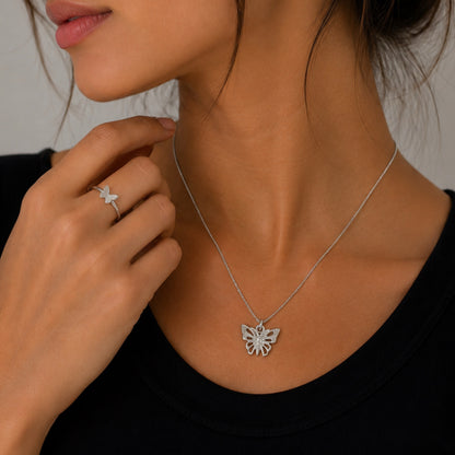Sterling Silver Open Butterfly Pendant Necklace With 18" Chain