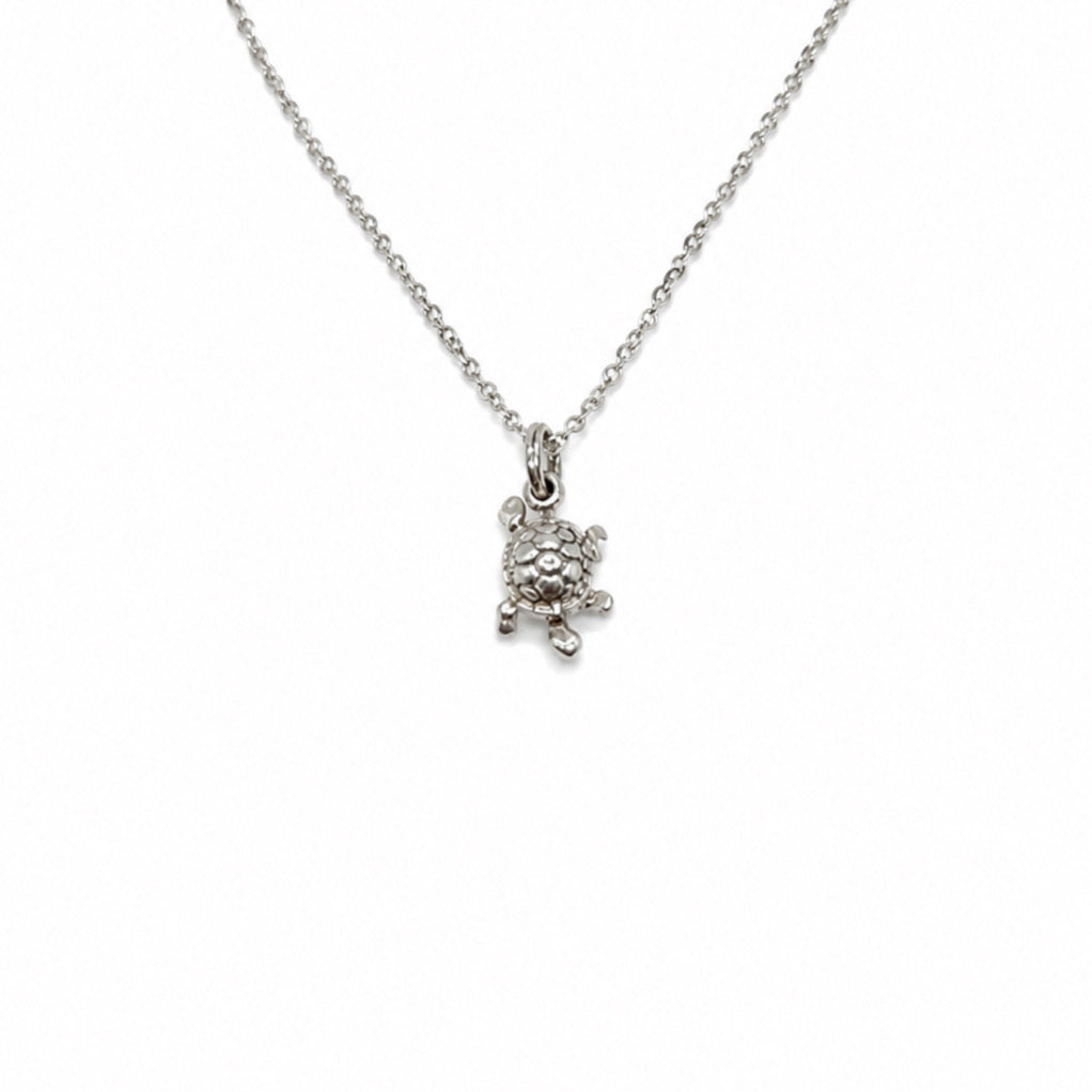 Sterling Silver Tiny Turtle Pendant Necklace With 18" Chain