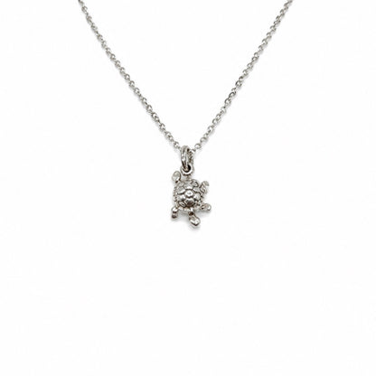 Sterling Silver Tiny Turtle Pendant Necklace With 18" Chain