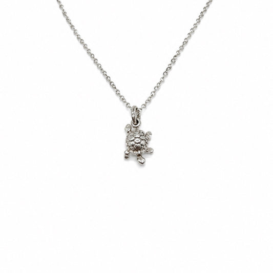 Sterling Silver Tiny Turtle Pendant Necklace With 18" Chain