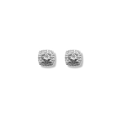 1/10 Ct Diamond Sterling Silver Square Halo Stud Earrings Refined Jewelry