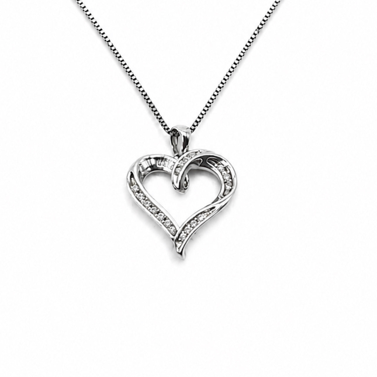 1/4 Ct Diamond Sterling Silver Twisted Heart Pendant Necklace With 18" Chain