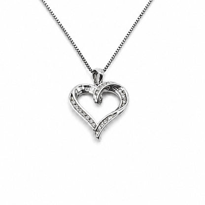 1/4 Ct Diamond Sterling Silver Twisted Heart Pendant Necklace With 18" Chain