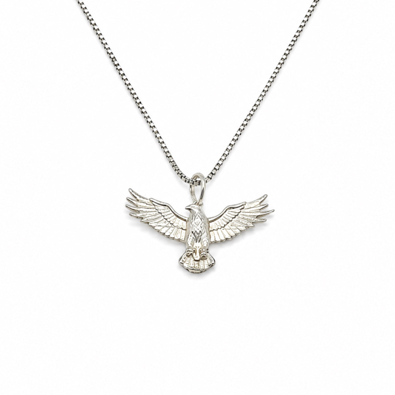 Sterling Silver Flying Wingspan Eagle Pendant Necklace With 18" Chain