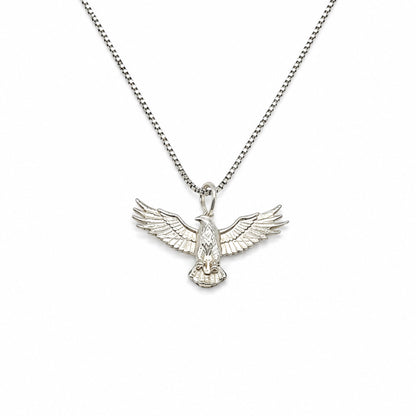 Sterling Silver Flying Wingspan Eagle Pendant Necklace With 18" Chain