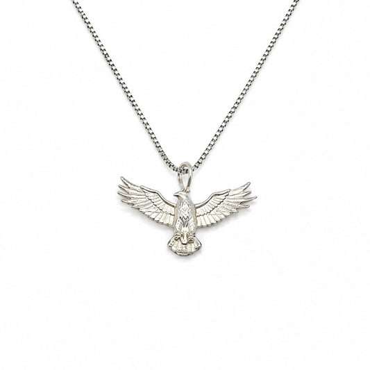 Sterling Silver Flying Wingspan Eagle Pendant Necklace With 18" Chain