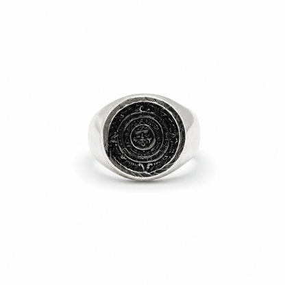 Sterling Silver Large Men's Aztec Mayan Calendar Ring