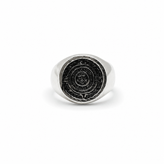 Sterling Silver Large Men's Aztec Mayan Calendar Ring