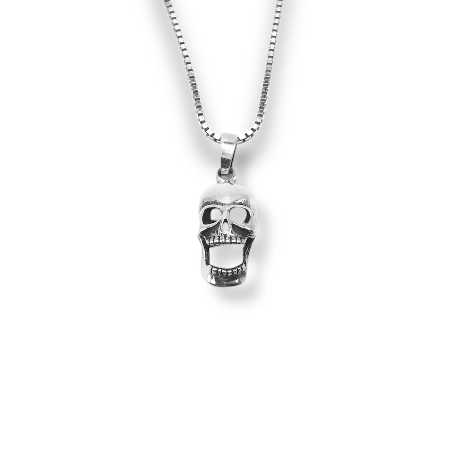 Sterling Silver 3D Moveable Jaw Skull Pendant With 22 Inch Chain