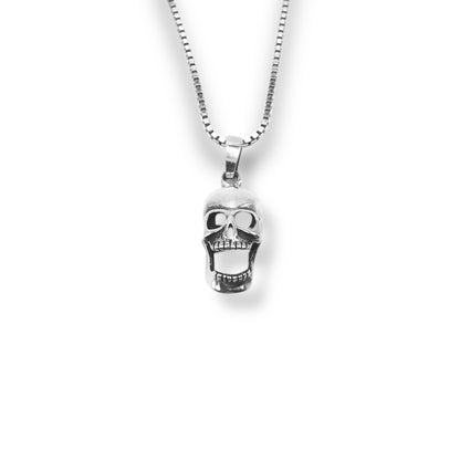 Sterling Silver 3D Moveable Jaw Skull Pendant With 22 Inch Chain