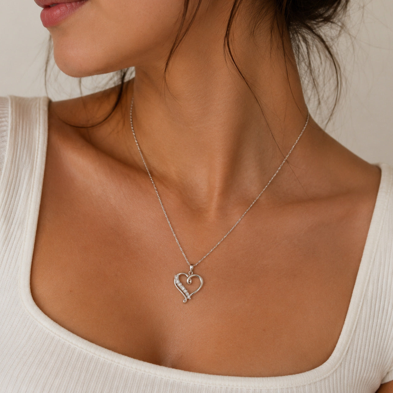 1/10 Ct Diamond Sterling Silver Twisted Open Heart Pendant Necklace With 18" Chain