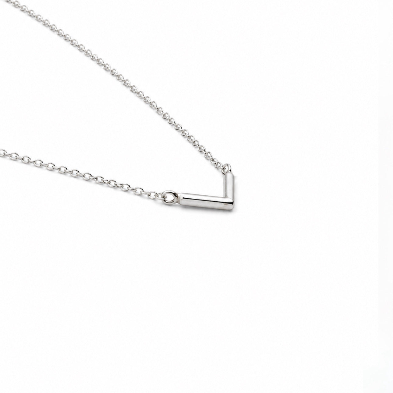 Sterling Silver Dainty Plain Chevron Pendant Necklace With Adjustable 16-18" Chain