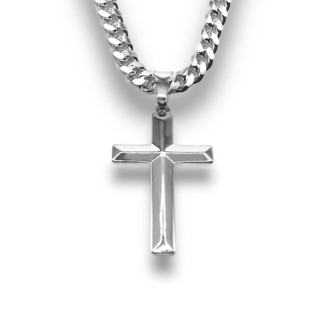 Sterling Silver Plain Tapered Cross Pendant With 22 Inch Chain