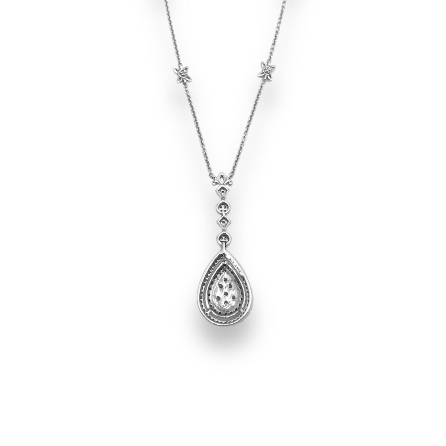 1/2 Ct White & Black Diamond Oxidized Pear Shaped Dangle Pendant Necklace In Sterling Silver