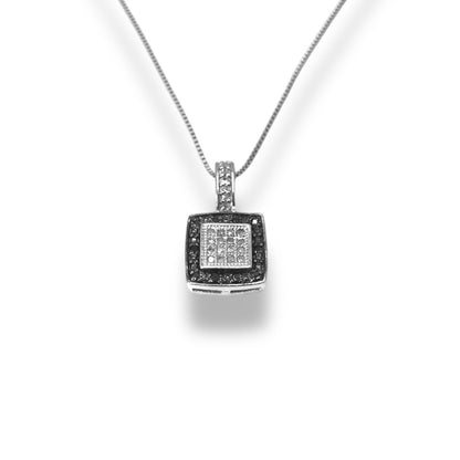 1/10 Ct Diamond Sterling Silver Black Tone Square Pendant Necklace With 18" 0.6mm Box Chain