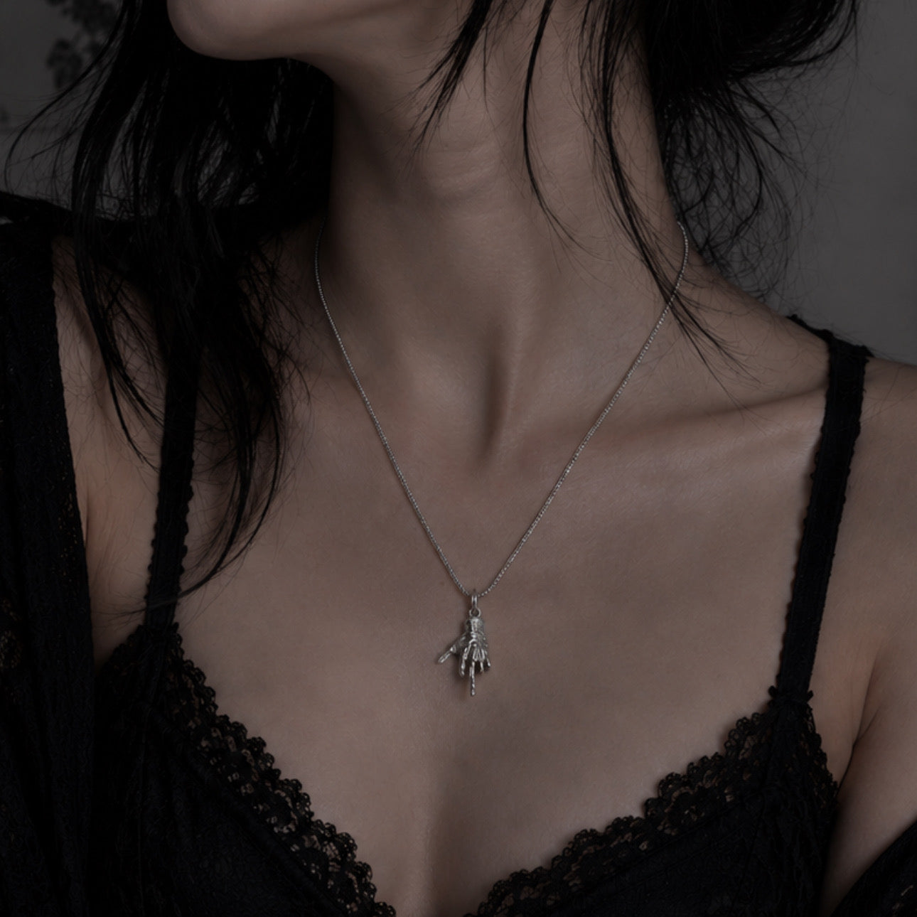 Sterling Silver Middle Finger Hand Pendant Necklace With 18" Chain