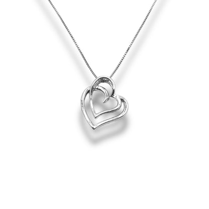 Diamond Accent Sterling Silver Double Heart Pendant Necklace With 18" 0.6mm Box Chain