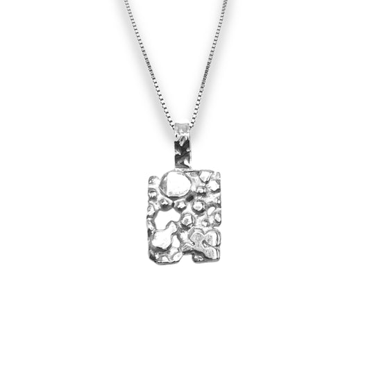 Sterling Silver Women's Nugget Rectangular Pendant Necklace With 18" 0.6mm Box Chain