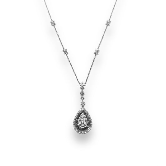 1/2 Ct White & Black Diamond Oxidized Pear Shaped Dangle Pendant Necklace In Sterling Silver