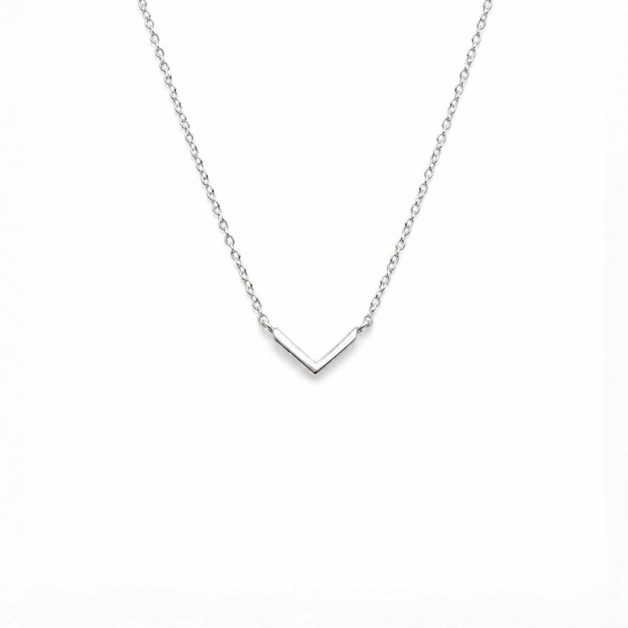 Sterling Silver Dainty Plain Chevron Pendant Necklace With Adjustable 16-18" Chain