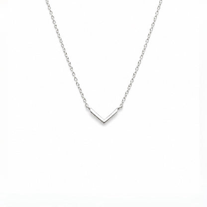 Sterling Silver Dainty Plain Chevron Pendant Necklace With Adjustable 16-18" Chain
