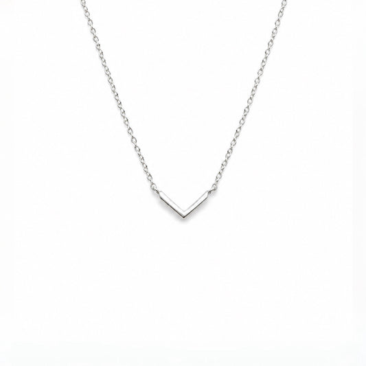 Sterling Silver Dainty Plain Chevron Pendant Necklace With Adjustable 16-18" Chain