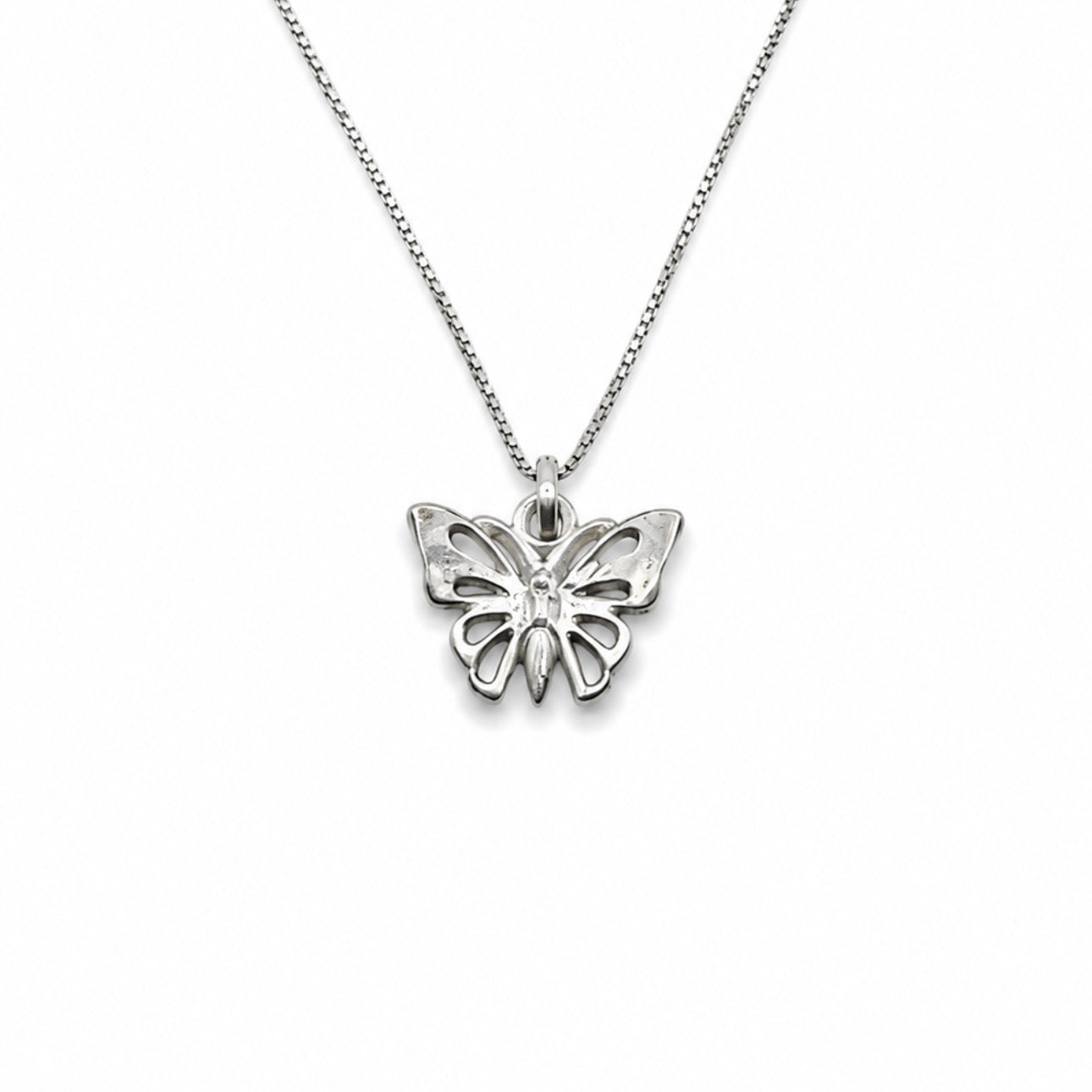Sterling Silver Open Butterfly Pendant Necklace With 18" Chain