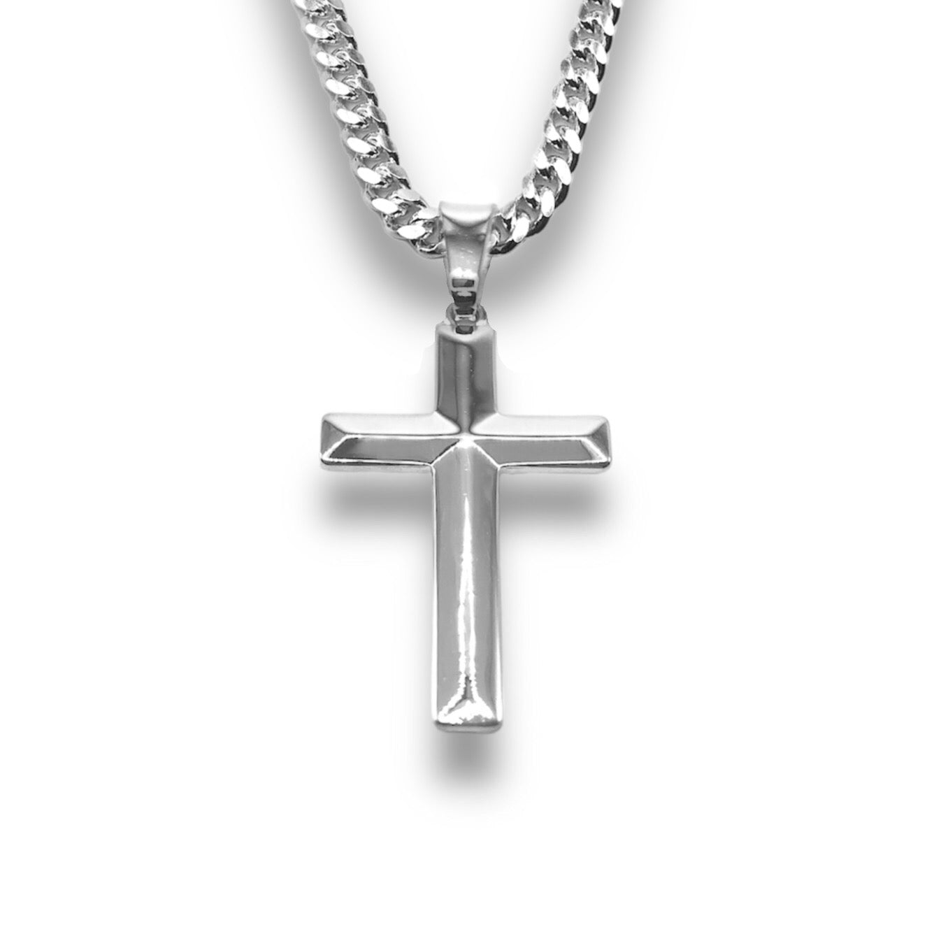 Sterling Silver Plain Tapered Cross Pendant With 22 Inch Chain