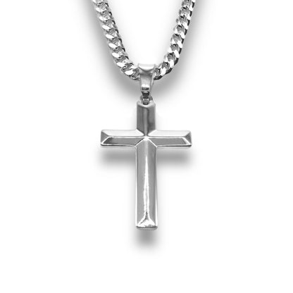 Sterling Silver Plain Tapered Cross Pendant With 22 Inch Chain