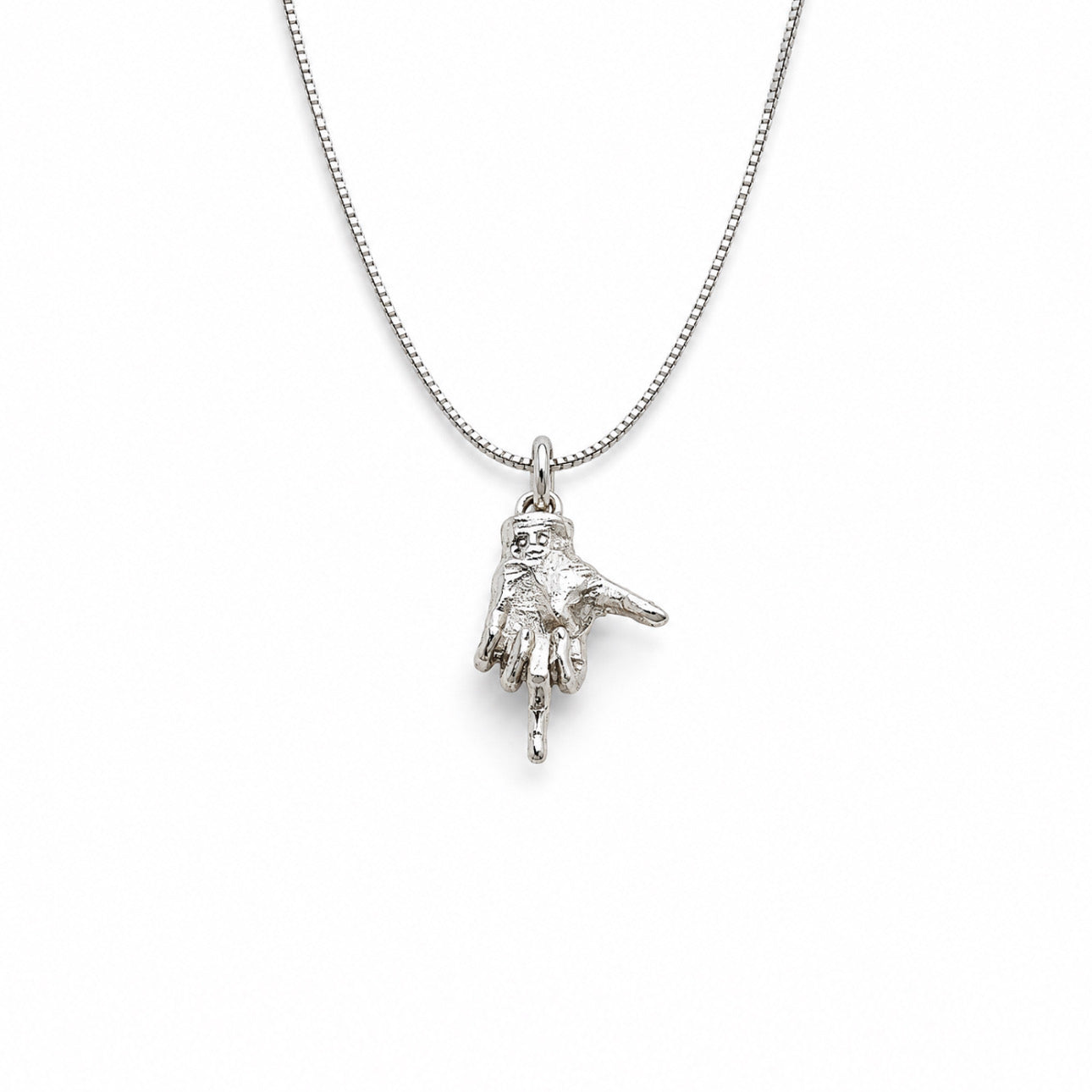 Sterling Silver Middle Finger Hand Pendant Necklace With 18" Chain