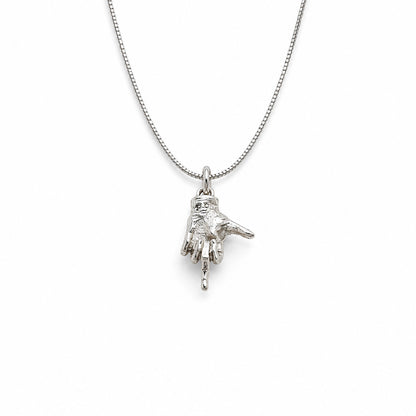 Sterling Silver Middle Finger Hand Pendant Necklace With 18" Chain