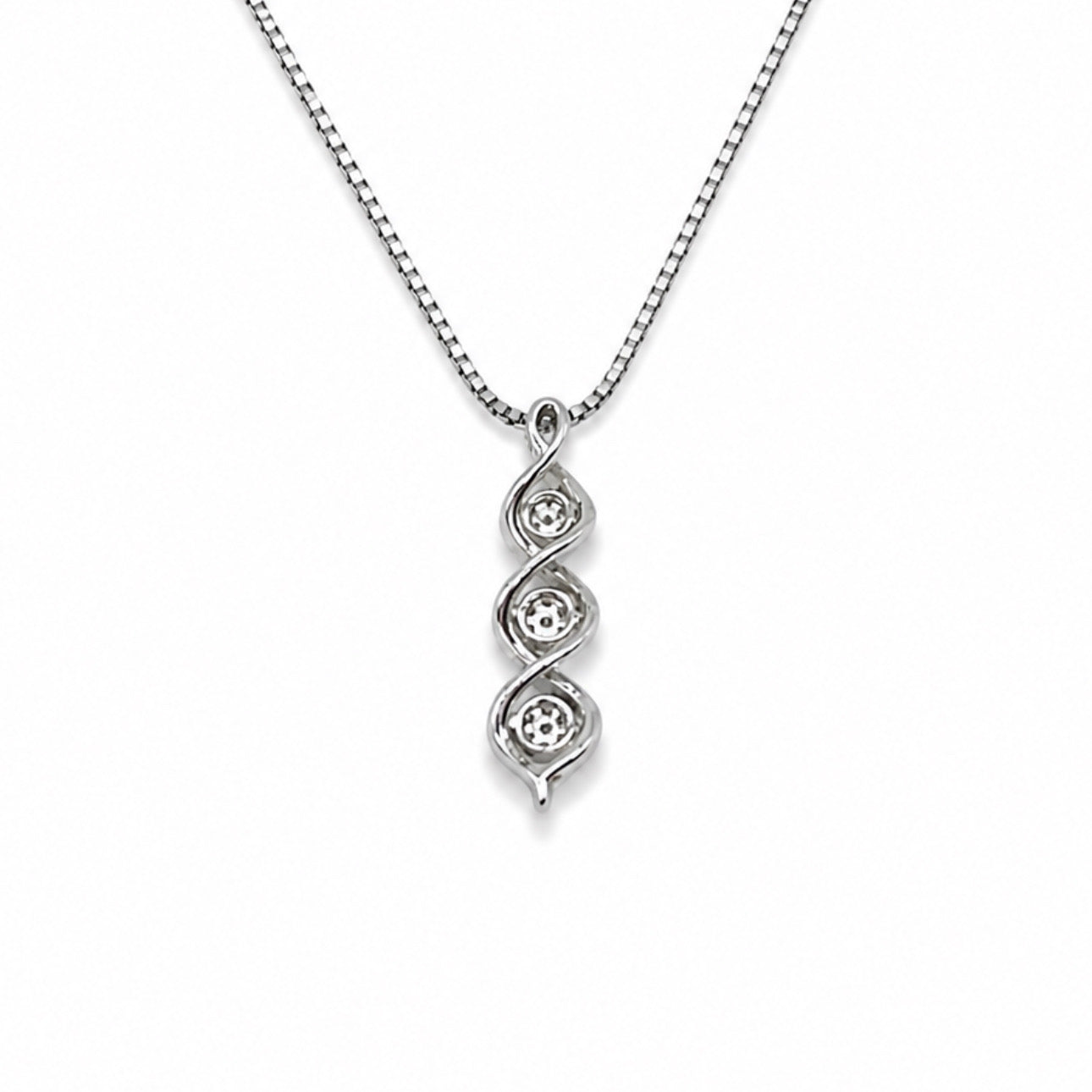 1/4 Ct Diamond Sterling Silver Three-Stone Cluster Swirl Pendant Necklace With 18" Chain