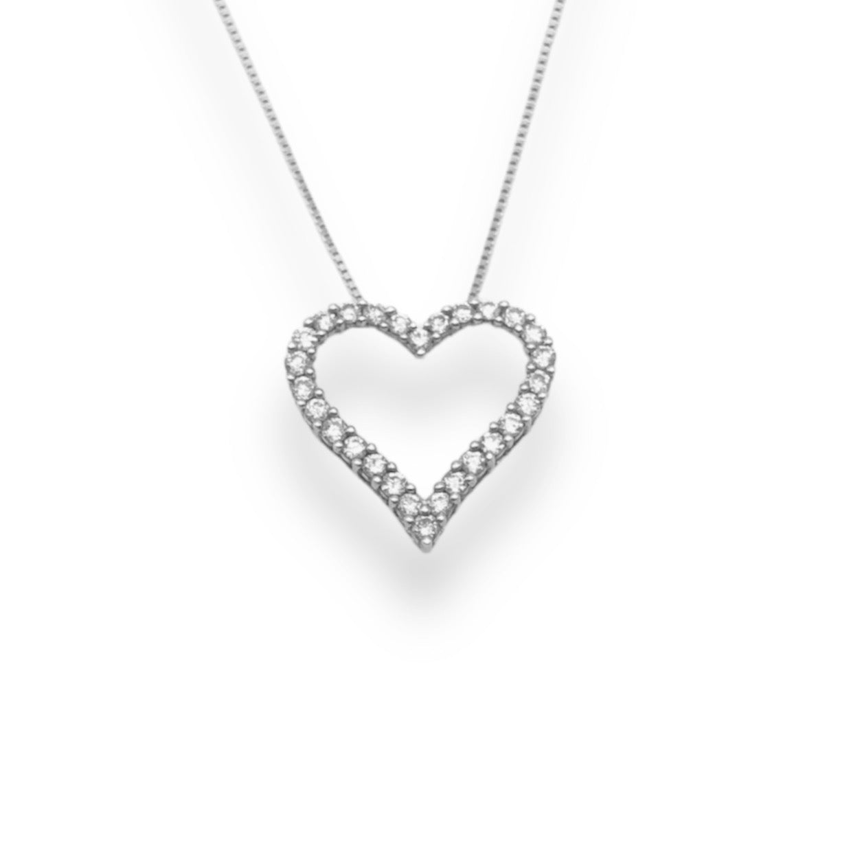 1/2 Ct Diamond Heart Pendant Necklace in Sterling Silver On 18” 0.6mm Box Chain