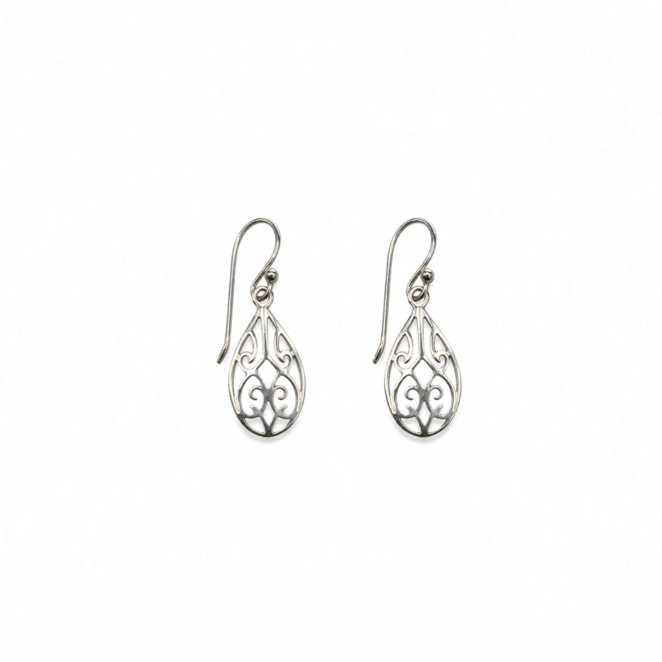 Sterling Silver Filigree Open Work Teardrop Dangle Earrings