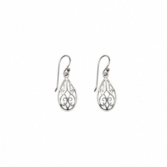 Sterling Silver Filigree Open Work Teardrop Dangle Earrings